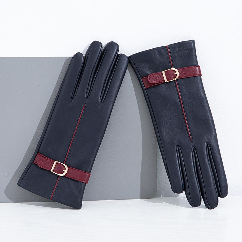 Модные женские перчатки из натуральной цветной овчины для сенсорных экранов Теплые флисовые перчатки для вождения осенью и зимой