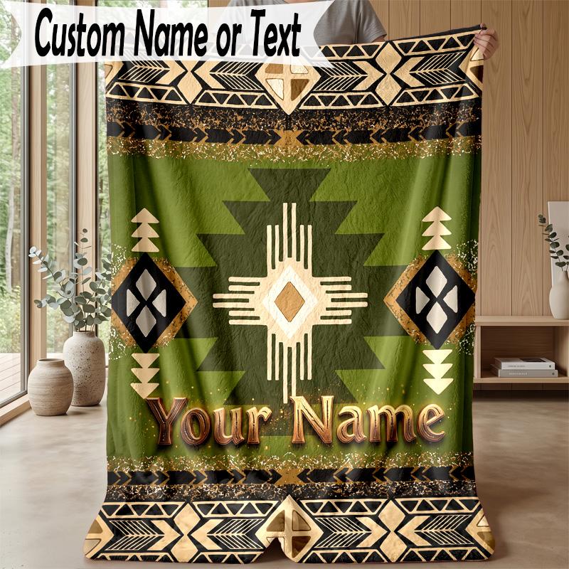 Native American Totem Theme Personalized Blanket Custom Name Print Cozy Flannel Household Blanket 1pc