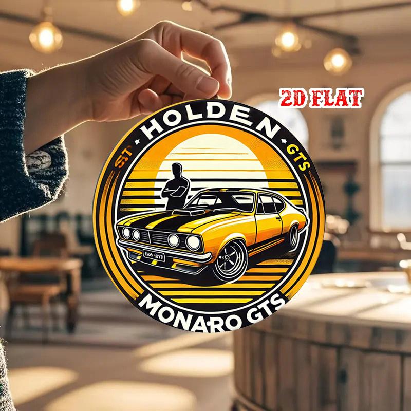 D Flat pc Holden Monaro GTS Vintage Car Round Wall Art Retro Automotive Decor with Yellow Design Durable Aluminum Metal