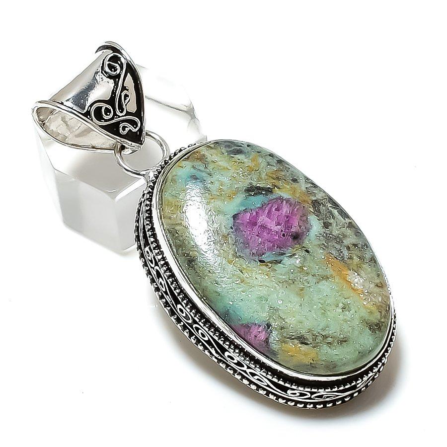 Подвеска из стерлингового серебра 925 пробы с натуральным рубином и фукситом ручной работы 2,13 дюйма t3o43