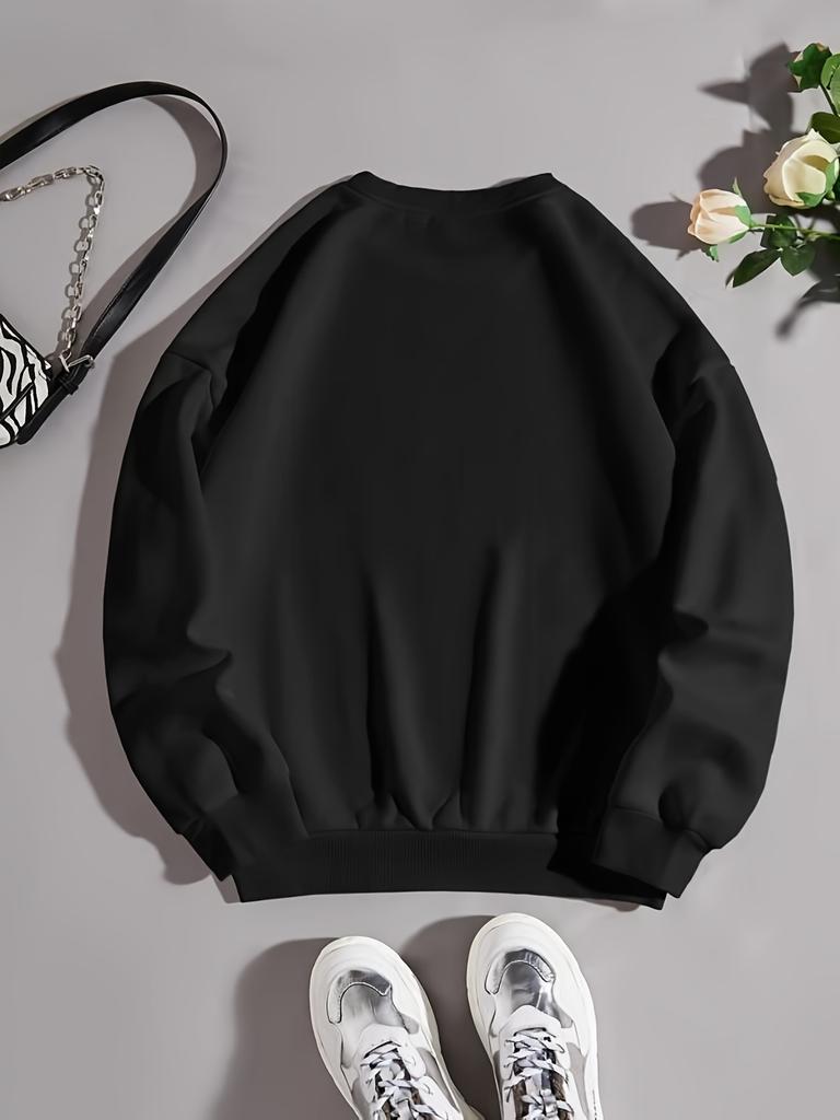 Пуловер с круглым вырезом и принтом улыбки ко Дню святого Валентина, свободный свитшот с длинными рукавами