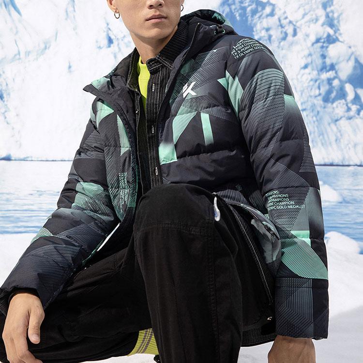 Anta Баскетбольная серия, пуховик с капюшоном и цветными блоками, мужская верхняя одежда, сказочный зеленый 152141923-4