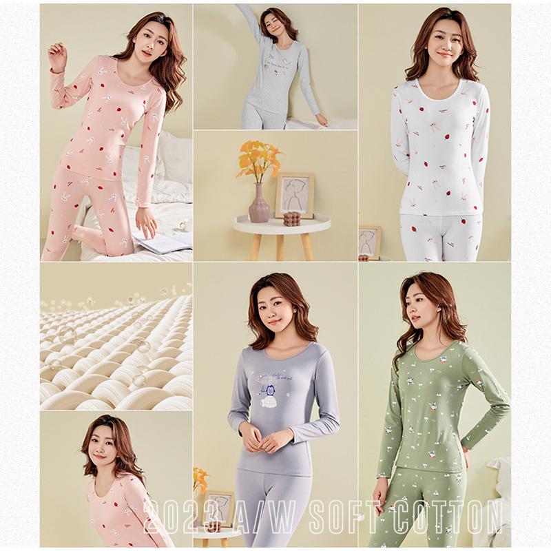 Осенне-зимний хлопковый цветочный женский термобелье с принтом, тонкий теплый костюм