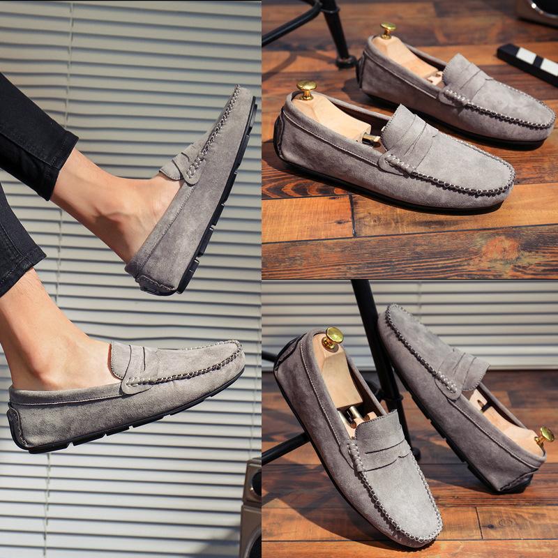 Модные мужские мокасины без застежек, повседневная мужская обувь на осень, легкие туфли на плоской подошве, мужские прогулочные туфли, замшевые кожаные мягкие мокасины для вождения