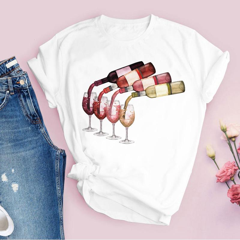 Женская футболка Мультяжная одежда Ура Красное вино 90-е Футболка Женская футболка с графическим принтом Топы 90-х С коротким рукавом Женская футболка Одежда