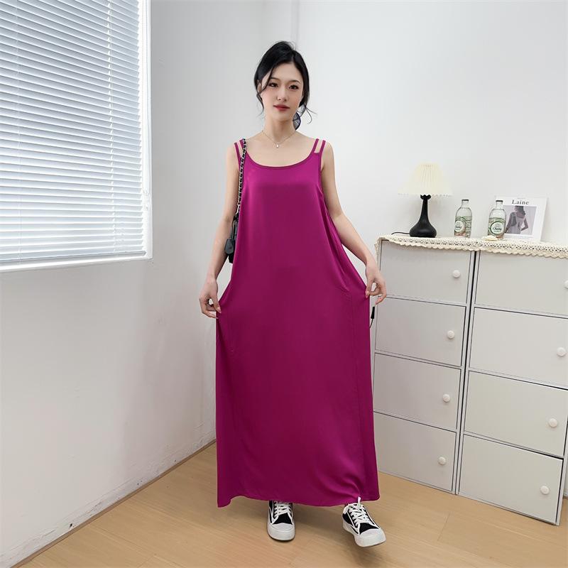 2025 New Sleeveless Cotton Rayon Slip Dress: Women's French Summer Beach Tank Maxi