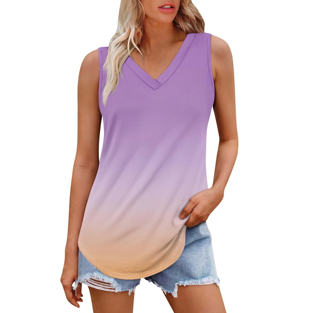 Женская майка с V-образным вырезом и принтом, повседневная майка, свободный крой, топы без рукавов, струящиеся