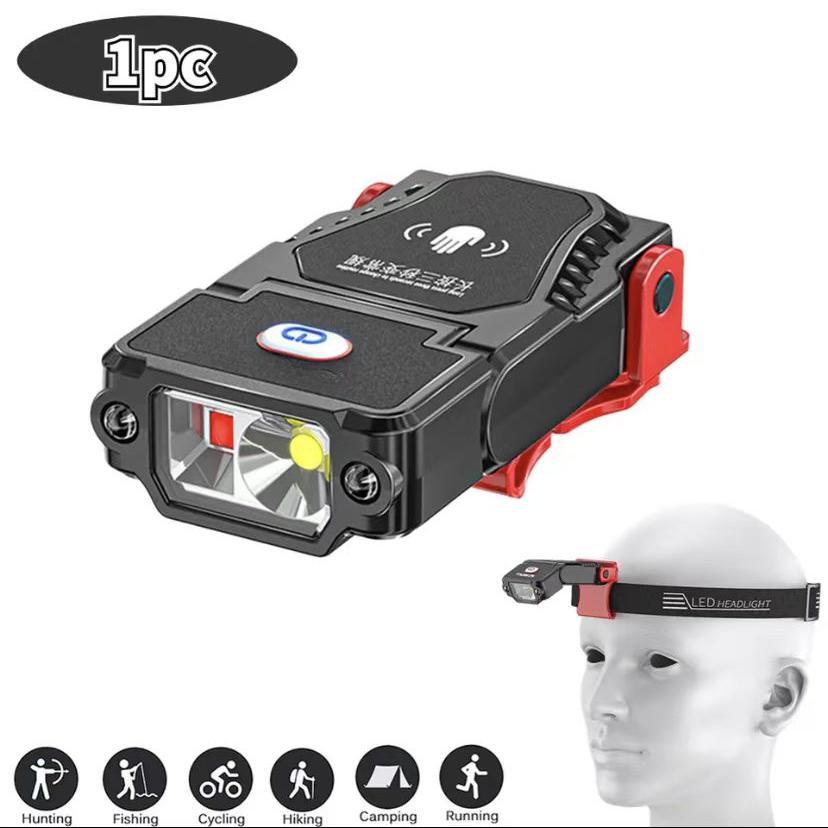Портативный светодиодный сенсорный налобный фонарь, супер яркий клипсовый светильник, фара для кемпинга, перезаряжаемый регулируемый угол для бега, пешего туризма