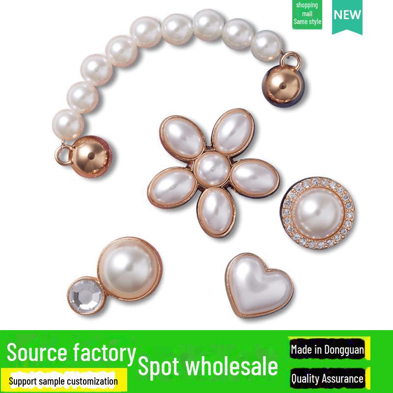 2024 Metal Pearl Chain Shoe Buckle Flower Accessory
