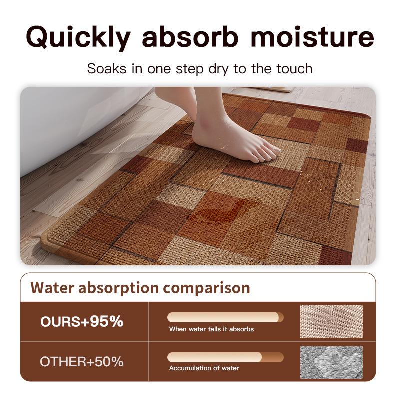 Organic Linen Bath Mat & Bathroom Rug, Shower Doormat with Non-Slip Rubber Backing, Quick Absorb Eco-Friendly for Bathroom