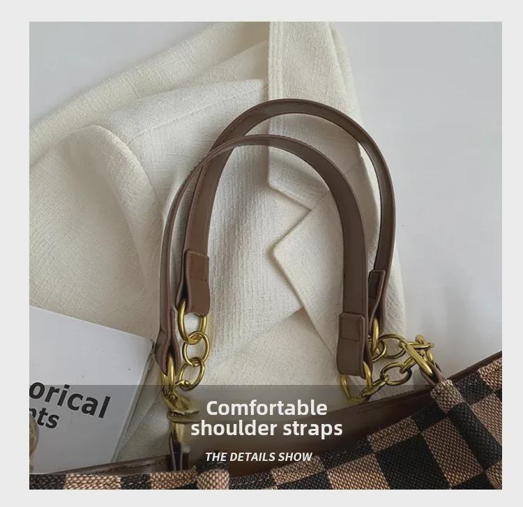 Женская сумка-тоут с леопардовым принтом большой вместимости - модная сумка через плечо с шахматным узором 2023 года