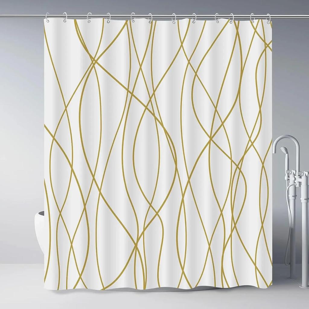 Modern Black And White Striped Corrugated Fabric Bathroom Shower Curtain, Gradient Stripe, Bathroom Decorative Shower Curtain