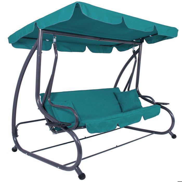 Balancelle de jardin - SPRINGOS - Venise (Hollywood) - 3 places - Toit réglable - Turquoise-vert