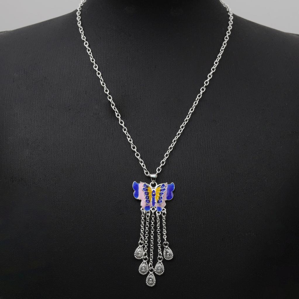 Bohemian Long Fringed Water Drop Earrings Retro Ethnic Style Earrings Women'S Colorful Butterfly Necklace Women'S