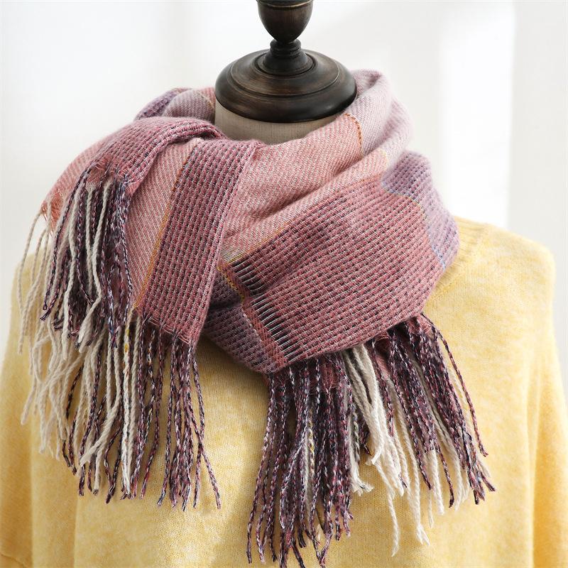 Scarf Women's Imitation Cashmere Scarf Warm Printed Plaid Scarf with Tassel Square Scarf for Women