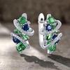Luxury Blue Green Zircon Geometric Drop Earrings For Women Fashionable Silver Color Wedding Jewelry