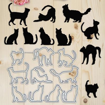 10 шт. Металлические вырубные штампы для кошек Трафарет для DIY Скрапбукинга Фотоальбома Тиснения Бумаги Открыток Поделок Вырубки