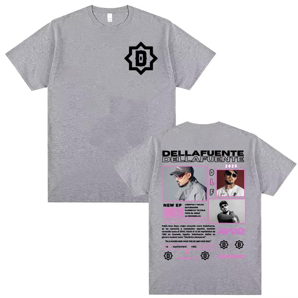 Rapper Dellafuente 2025 Tour Double Sided Graphic T Shirts Men Women Cotton Short Sleeve Tees Fashion Hip Hop Streetwear Tops