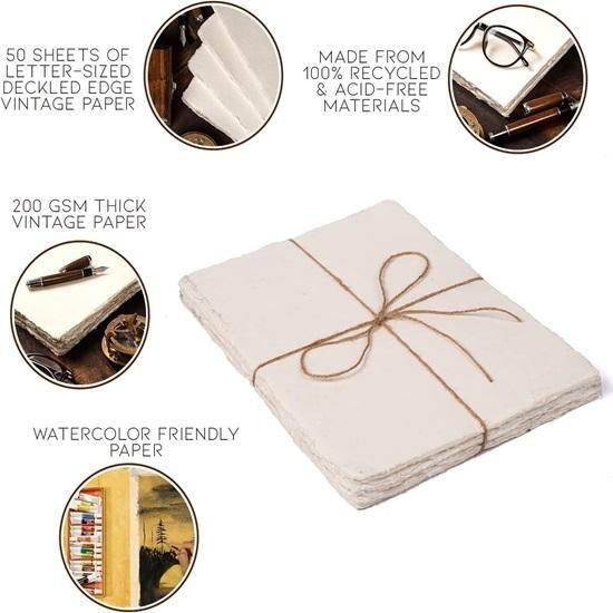 Упаковка из 50 листов акварельной бумаги плотностью 150 г/м², бумага ручной работы из натурального хлопка с неровными краями