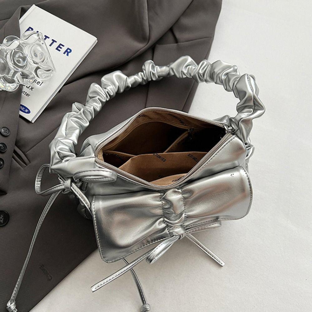 Сборчатая сумка на плечо с бантом, сумка кроссбоди из искусственной кожи, элегантная сумка подмышку с бантом, женская