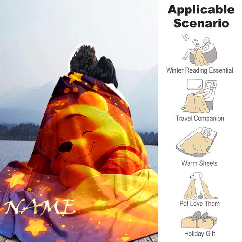 Customiz Name Personality Winnie the Pooh Blanket Soft &Warm Sofa Office Bed Travel Lunch Break Blanket, Gift Suitable All Seasons