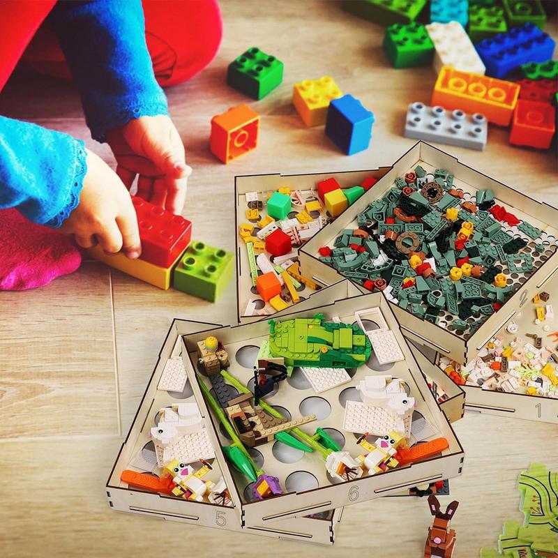 Сортер для кубиков 4 лотка Коробки для сортировки кубиков 3 разных размера Деревянный сортировщик Для любителей строительных блоков Девочки Мальчики Подростки И