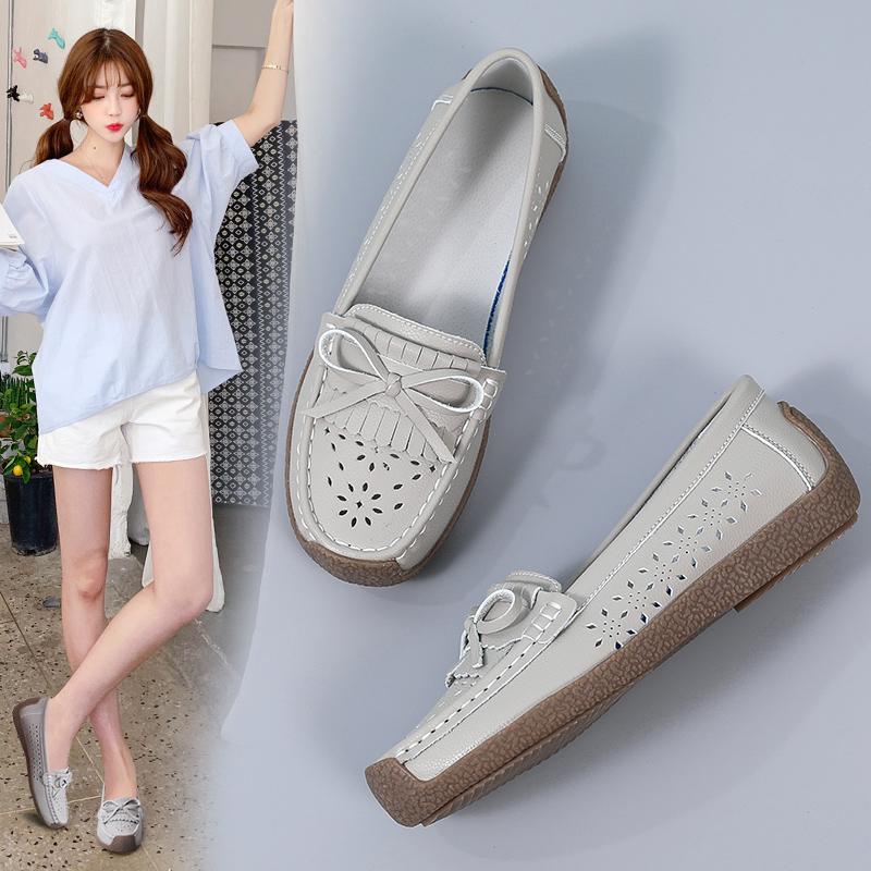 Women's Kilted Loafers Leather Driving Moccasins Comfort Flats Casual Slip On Nurse Minimalist Summer Maternity Shoes for Mother