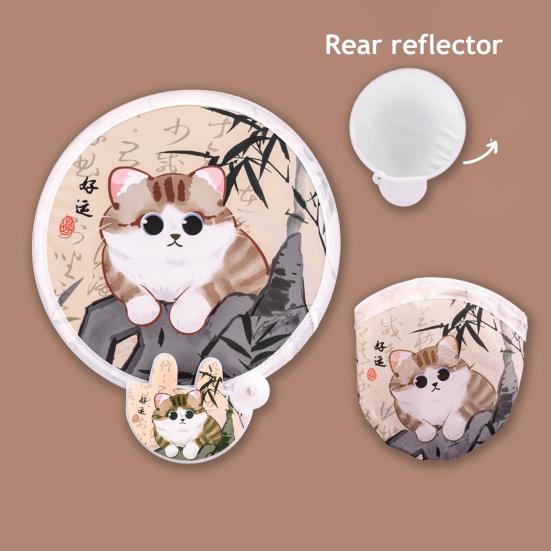 Складной круглый веер с рисунком из мультфильма и отражателем для фотографий, портативный, легкий, карманного размера, для путешествий на природе, кемпинга, пикника, лета, ручной вентилятор