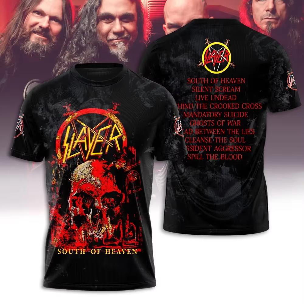 Новая футболка с 3D-принтом группы Rock Slayer Мужская Женская Модная Большого размера Хип-хоп Топы Футболка Короткий рукав Повседневная Мужская Одежда