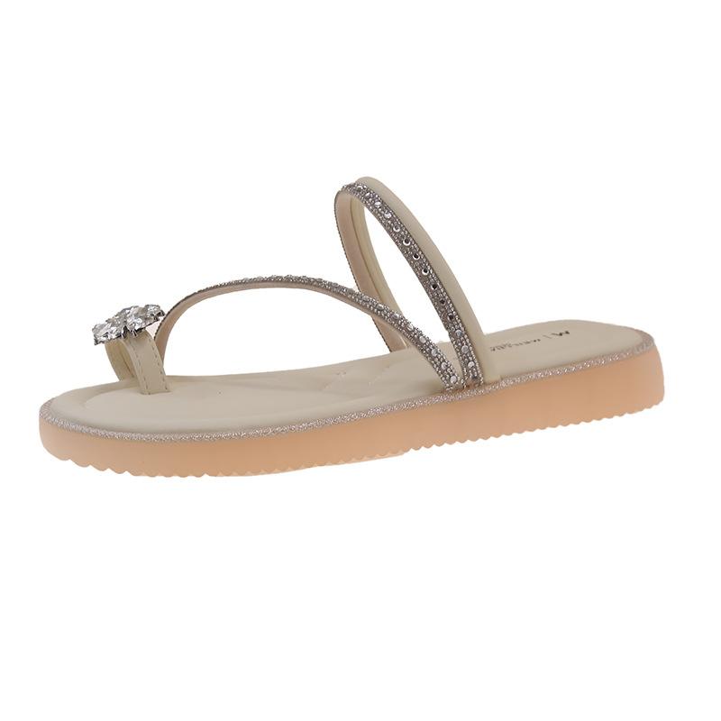 Шлепанцы на толстой подошве с носком из страз женские летние 2025 новые модные универсальные приморские пляжные шлепанцы на мягкой подошве с прохладным эффектом