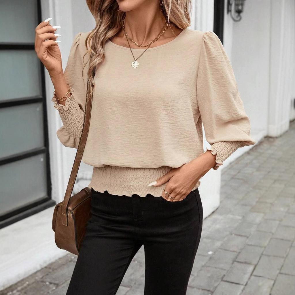 Loose Plus Size Round Neck Solid Color Nine Point Sleeves Women's Blouses & Shirts