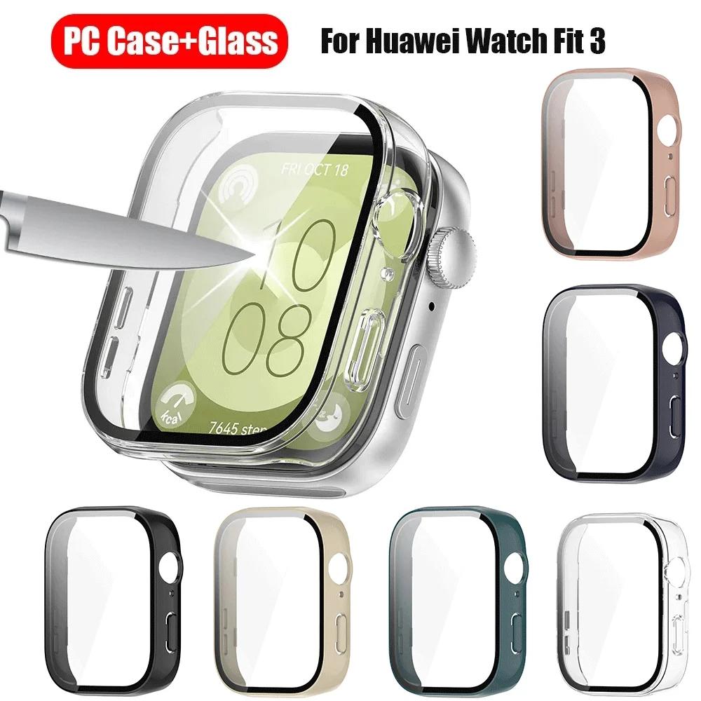 Glass+PC Case for Huawei Watch Fit 3 band correa Accessories strap All-around Frame Screen Protective Bumper huawei fit3 cover