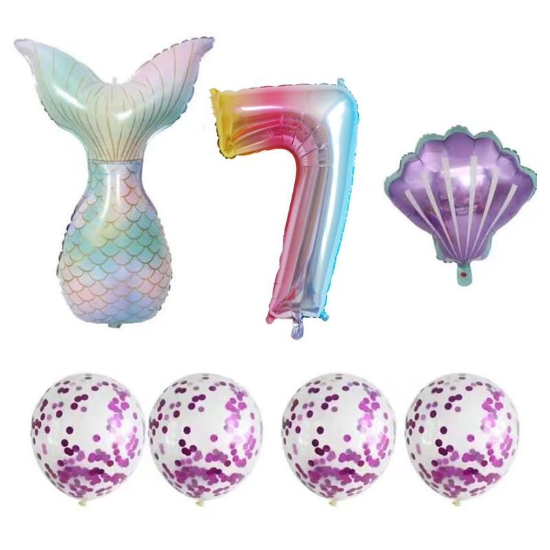 Набор из 7 предметов, набор воздушных шаров с градиентной фиолетовой русалкой, размер 0-9, 32-дюймовый градиентный цифровой воздушный шар с русалкой, воздушный шар для украшения праздника, дня рождения, свадьбы