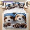 Puppy Pattern Bedding Quilt Set Quilt Cover Pillowcase Home Decoration Birthday Gift (1 * duvet cover + 2 * pillowcase, without core)