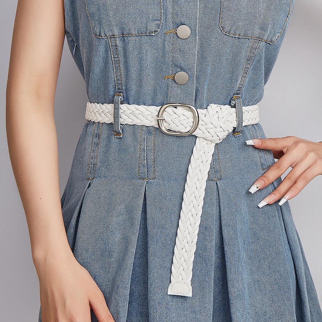 Black Pu Womens Woven Belt With Alloy Closure Design For Trendy Outfits Casual