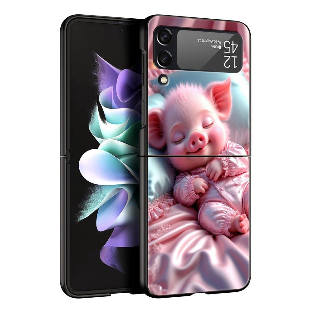 Милая свинка Жесткий ПК чехол для телефона для Samsung Galaxy Z Flip 7 6 5 4 Черная крышка для Galaxy Z Flip 3 Складной корпус Fundas Capas Coque