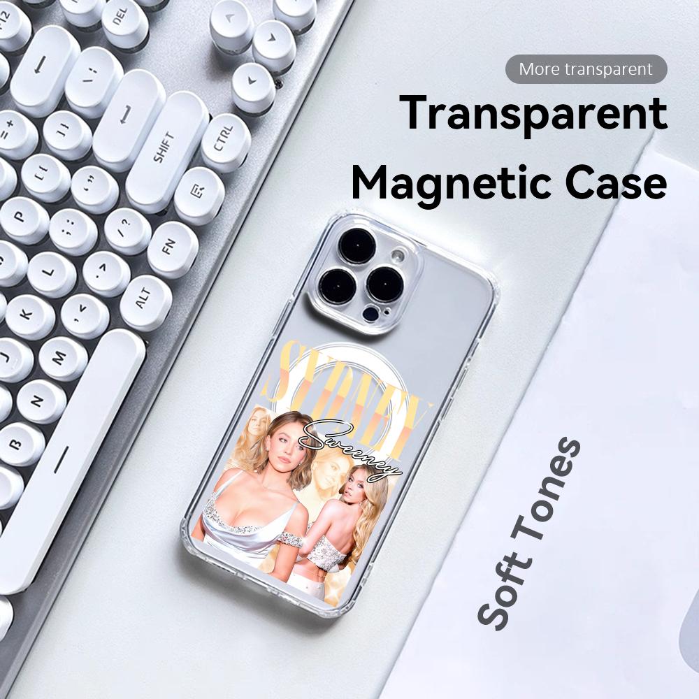 Модный Чехол для Телефона Сидни Суини Для iPhone 17 16 15 14 13 12 Pro Max Plus С Магнитным Кристально Чистым Чехлом Беспроводная Зарядка