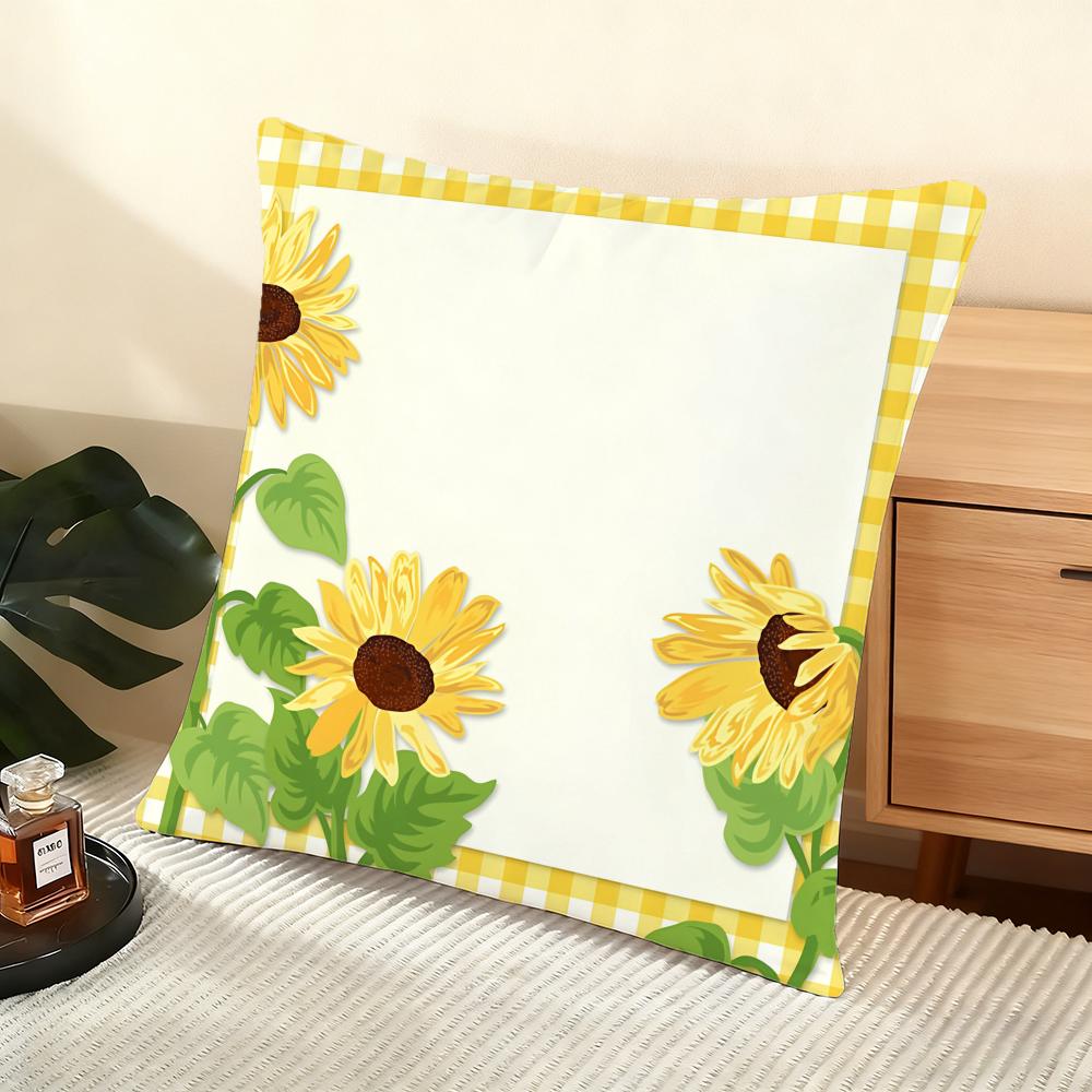 Sunflower Pattern Cushion Cover Soft Short Plush Pillow Cover Smooth Cozy Texture Aesthetic Cushion Case Home Decor