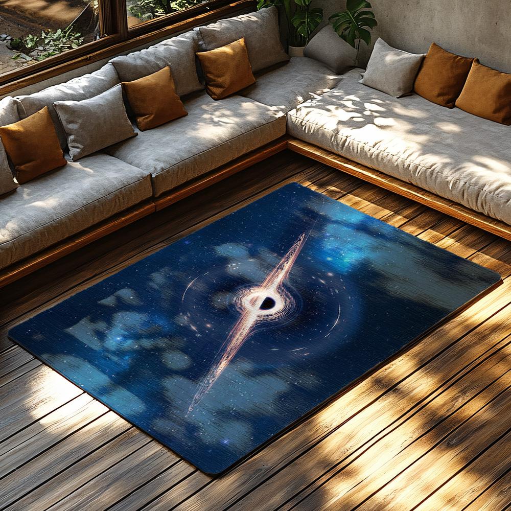 Galaxy Black Hole Area Rug, Deep Blue Space Carpet for Living Room, Soft Non-Slip Sofa Mat with Cosmic Home Decor