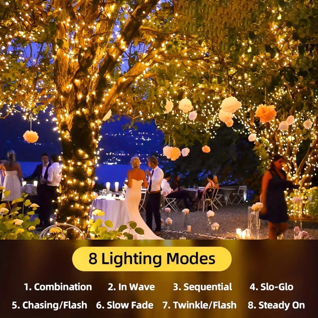 Outdoor Solar String Lights 50/100 LEDs Twinkle Lights with 8 Modes Waterproof Fairy Lights for Christmas Wedding Garden Decor