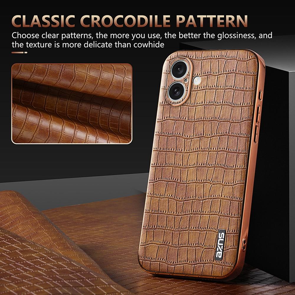 AZNS For iPhone 16 Case Electroplating Crocodile Texture PU+TPU Phone Cover