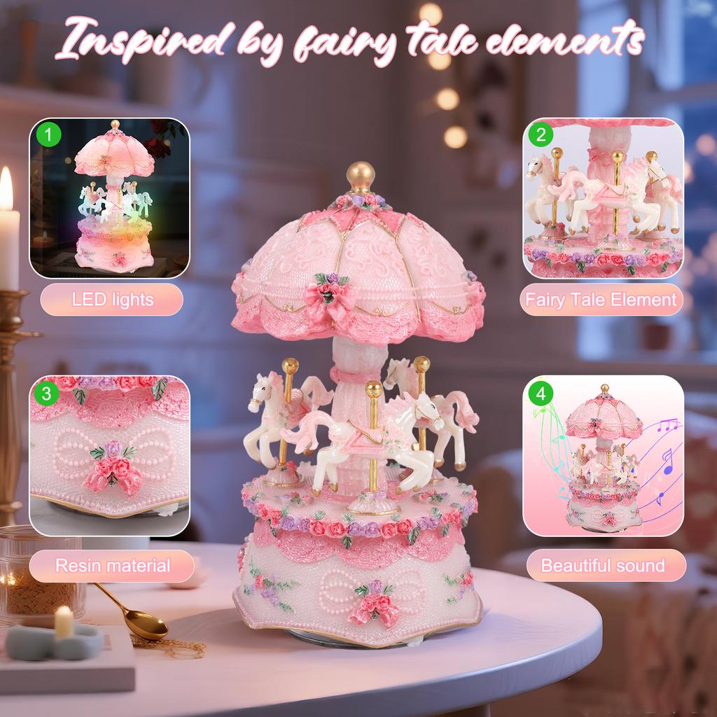 1 шт. Музыкальная шкатулка-карусель с 3 лошадками, светящиеся вращающиеся музыкальные шкатулки с лошадками-каруселями для девочек, женщин, детей, сестры, дочери, мамы, подарки