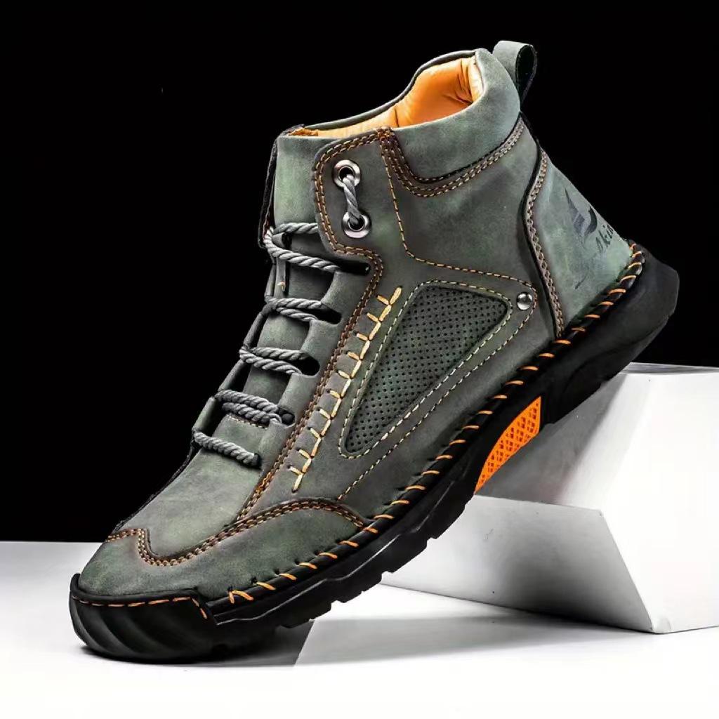 Shoes for Men Large Size Leather Boots Fashion Men's Ankle Boots Handmade Stitching New Flat Mens Casual Shoes Botas Para Hombre