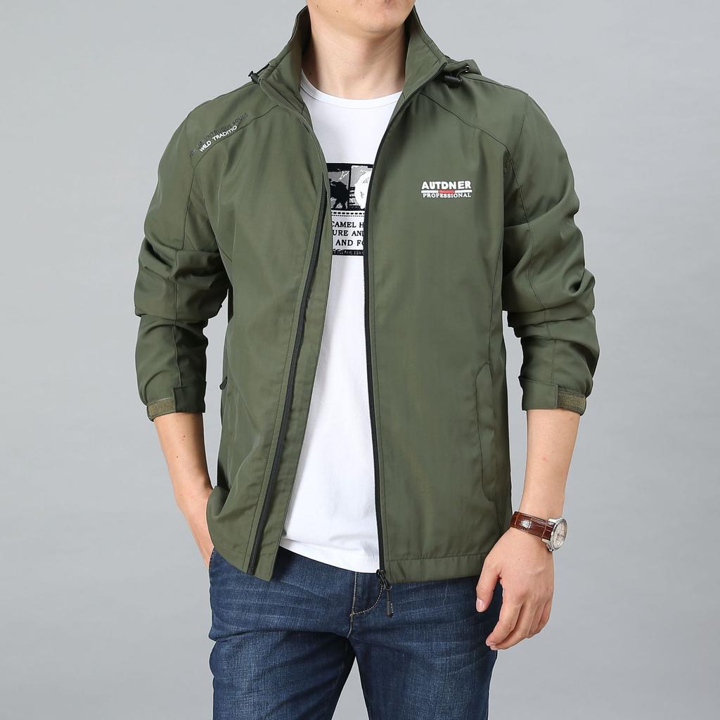 Осенняя мужская модная тенденция однотонная куртка тонкая дышащая ветрозащитная куртка мужская свободная куртка с капюшоном