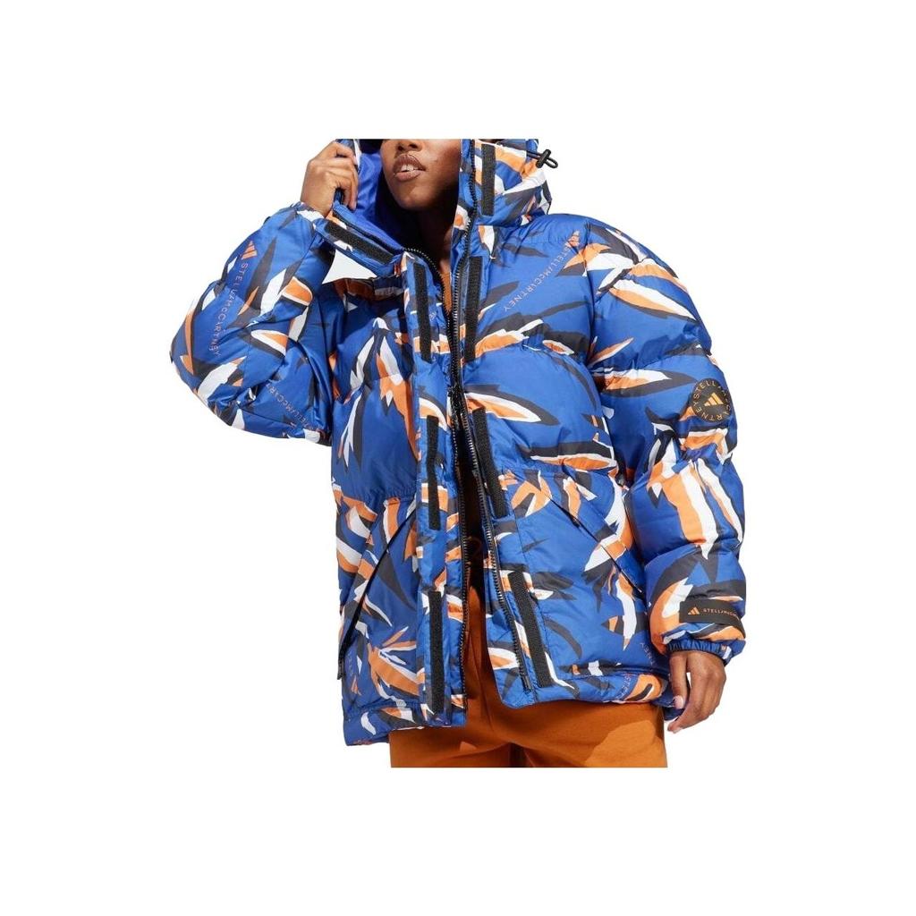 Adidas Женская куртка-пуховик с капюшоном и карманом на молнии спереди, с принтом, чернильно-синего цвета IN2823