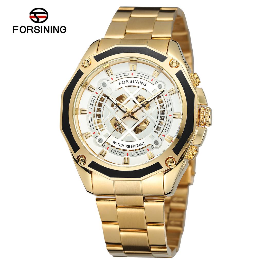 Forsining Men's Fashion Casual Blue Openwork Waterproof Mechanical Watch