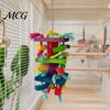 Cotton Rope Bird Toy Parrot Chewing for Macaws African Greys, Colorful Wooden Block Puzzle with Multi-layer Tassels, Hanging Interactive Activity