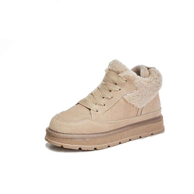 Новые туфли для женщин Ботинки из натуральной кожи Классические ботильоны Кожаная повседневная обувь Теплые плюшевые зимние ботинки