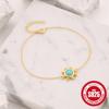 Fashion S925 Sterling Silver Personalized Simple Turquoise Flower Round Brand Diamond-Encrusted Women'S Bracelet Minority Jewelry