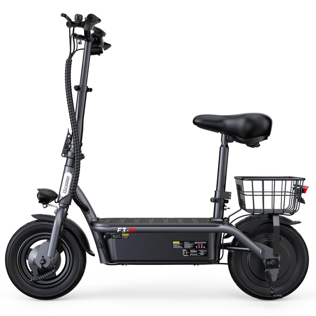 F3 1000W Adult Electric Scooter with Seat, Dual Disc Brakes, Removable Basket, Foldable, Maximum Range 55-60km, Wide Tires, City Commuting